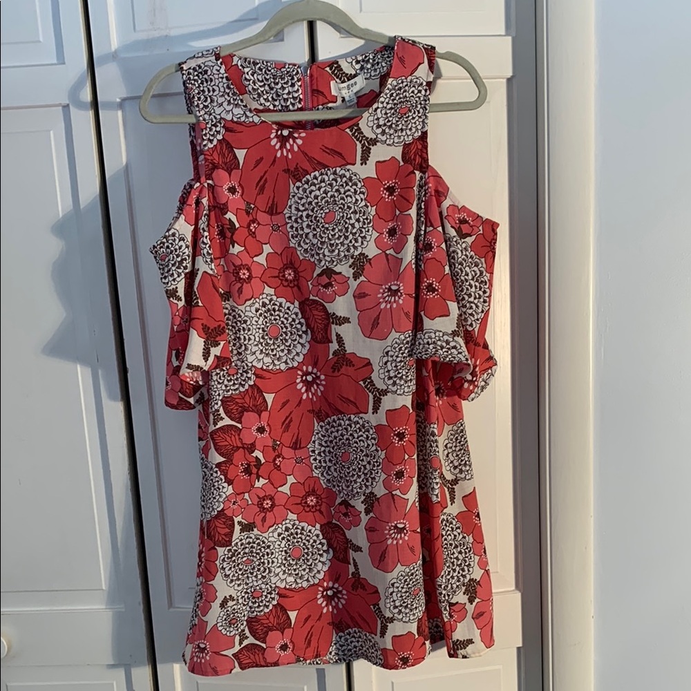 Umgee Pink Floral Midi Sundress with Flutter Sleeves and Cold Shoulder 🆕